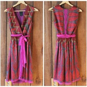 Anthropologie Anna Sui Paisley Wrap Silk Dress